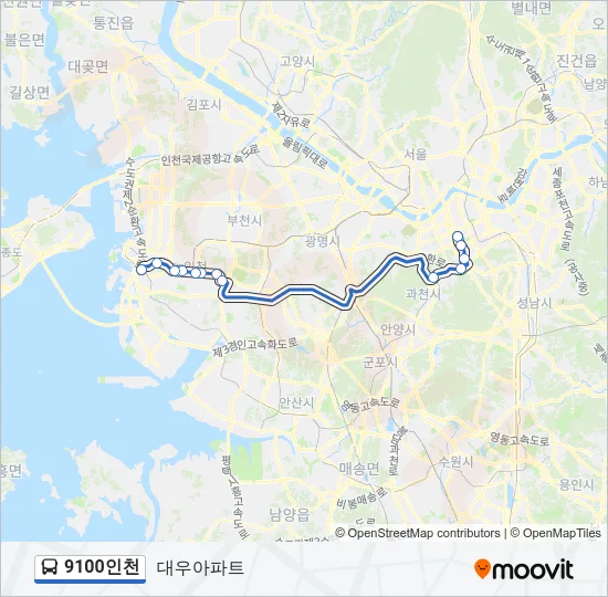9100인천 버스 노선 지도