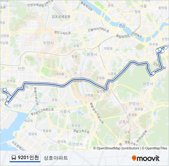 9201인천 버스 노선 지도