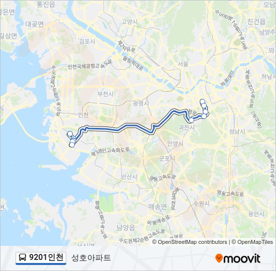 9201인천 버스 노선 지도