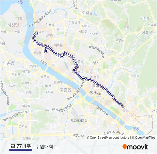 77파주 버스 노선 지도