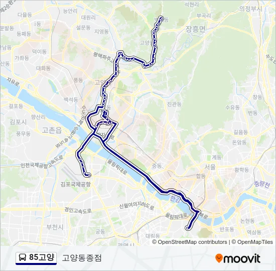 85고양 버스 노선 지도