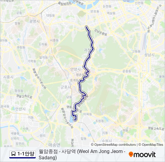 1-1안양 버스 노선 지도