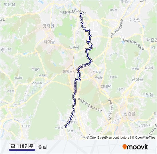 118양주 버스 노선 지도