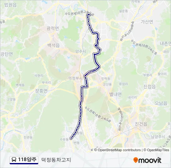 118양주 버스 노선 지도