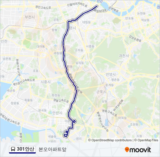 301안산 버스 노선 지도