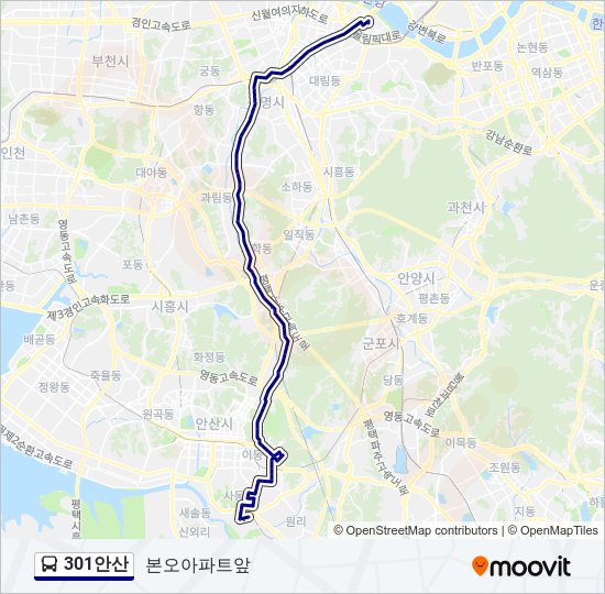 301안산 버스 노선 지도