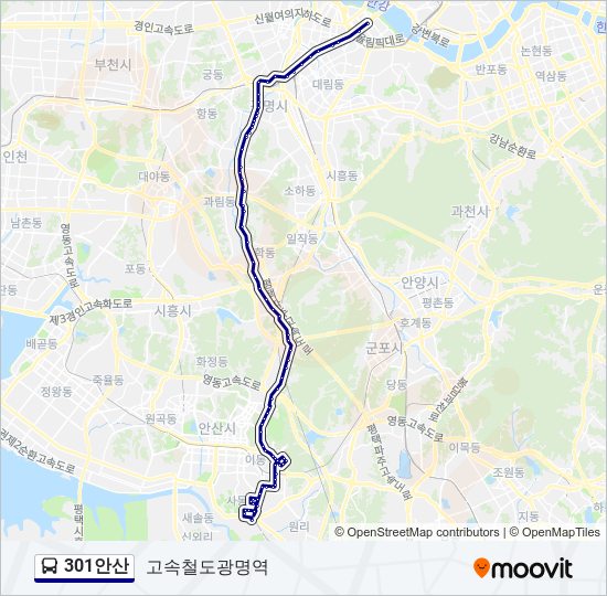 301안산 버스 노선 지도