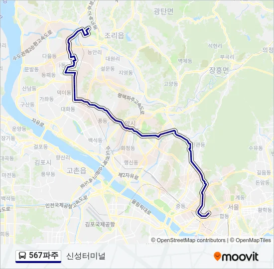 567파주 버스 노선 지도