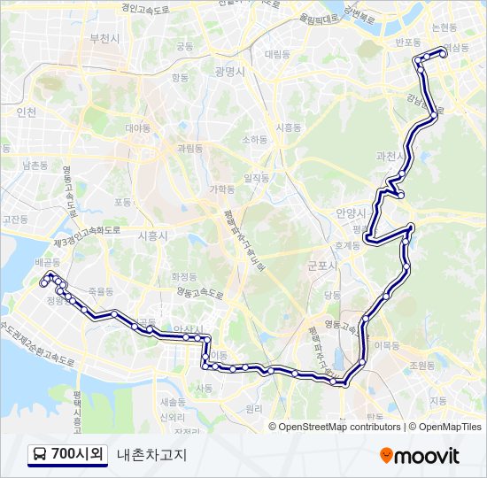 700시외 버스 노선 지도