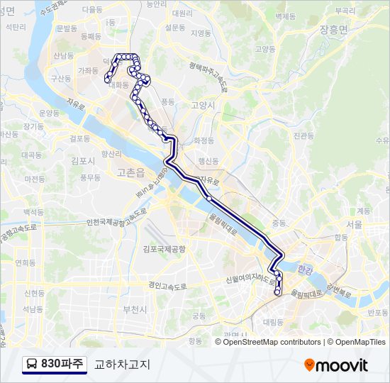 830파주 버스 노선 지도