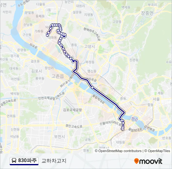 830파주 버스 노선 지도