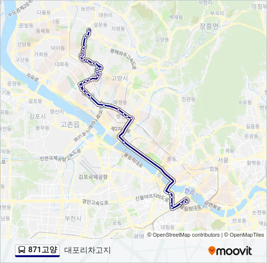 871고양 버스 노선 지도