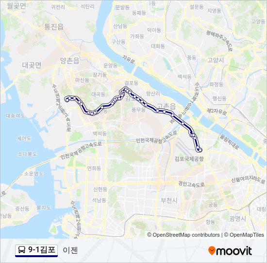 9-1김포 버스 노선 지도