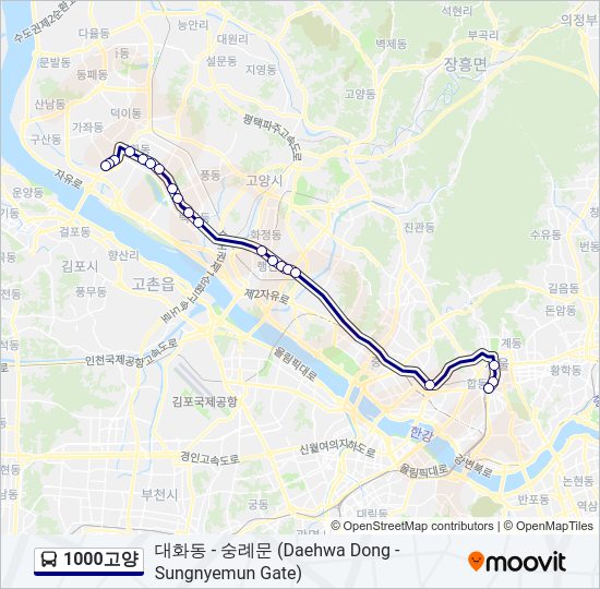 1000고양 버스 노선 지도