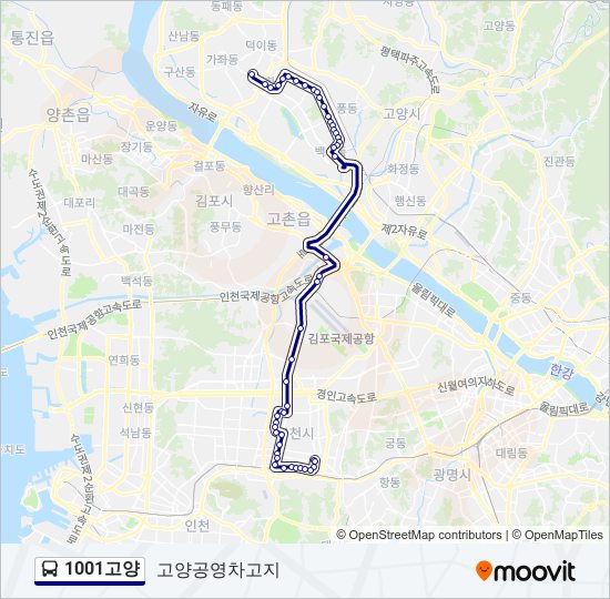1001고양 bus Line Map