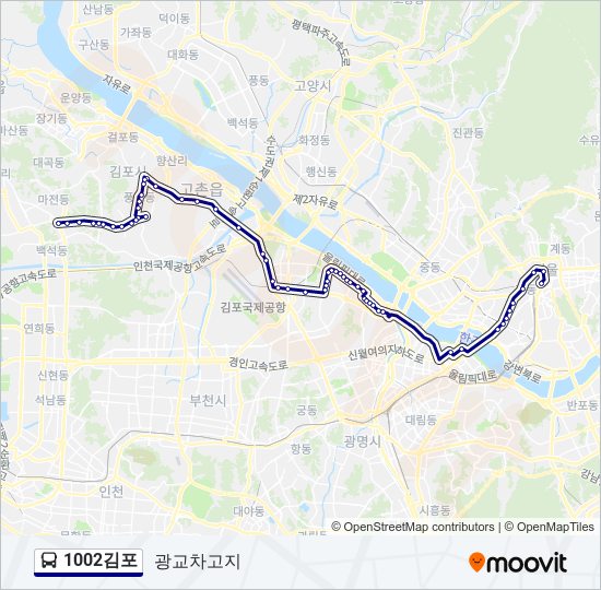 1002김포 버스 노선 지도