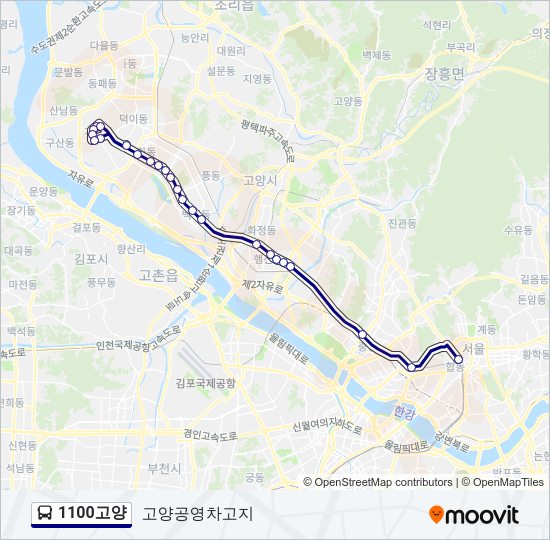 1100고양 버스 노선 지도