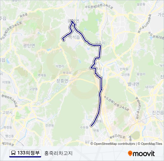 133의정부 버스 노선 지도