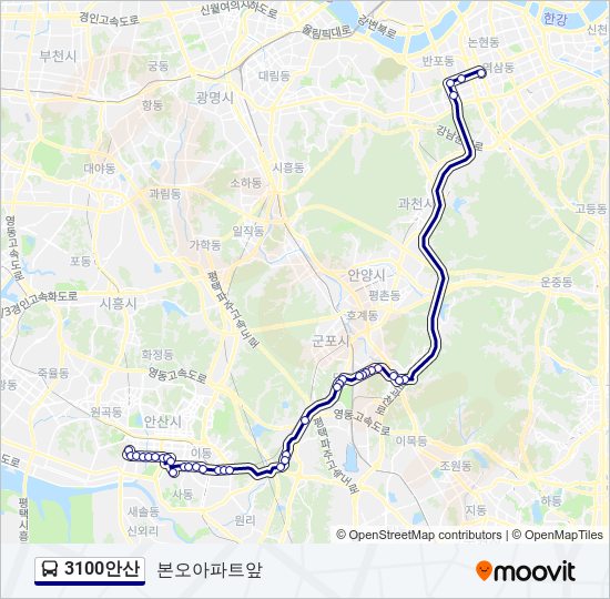 3100안산 bus Line Map