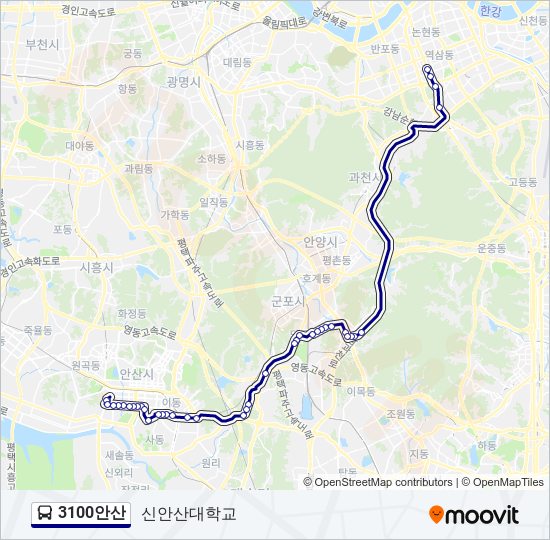 3100안산 버스 노선 지도