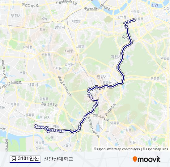 3101안산 버스 노선 지도