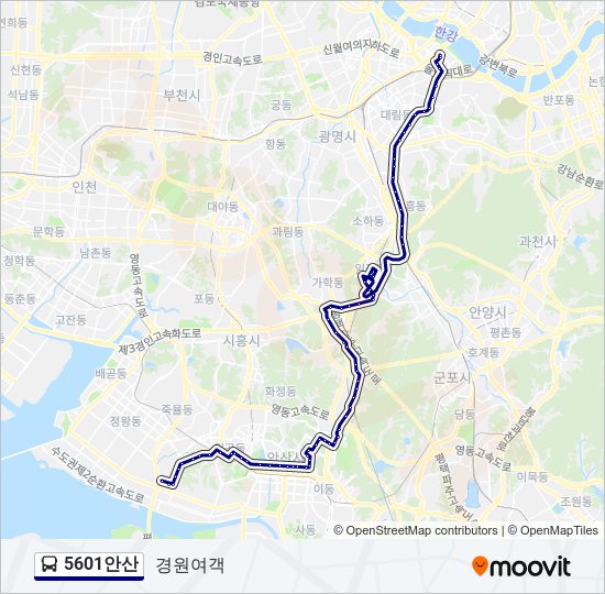 5601안산 bus Line Map