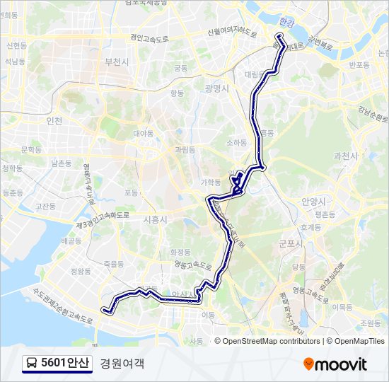 5601안산 버스 노선 지도