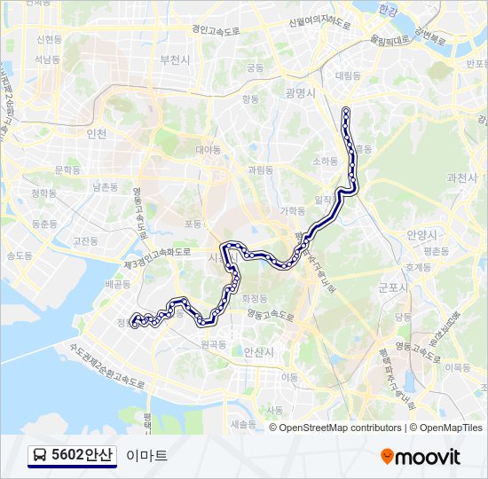 5602안산 버스 노선 지도