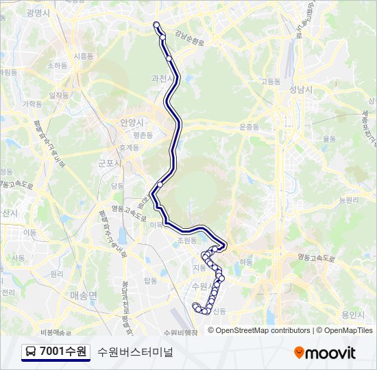 7001수원 버스 노선 지도