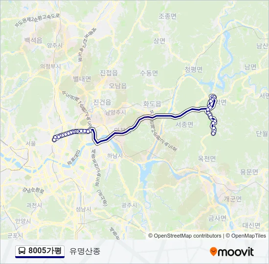 8005가평 버스 노선 지도