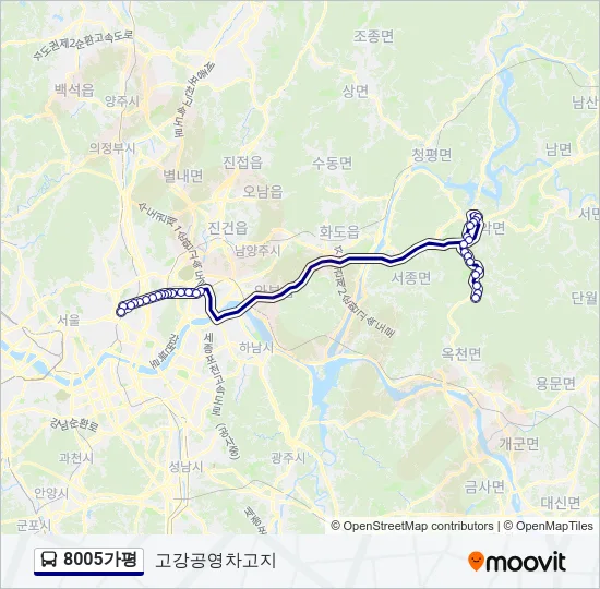 8005가평 버스 노선 지도