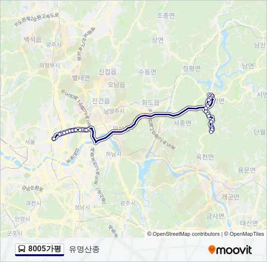 8005가평 버스 노선 지도