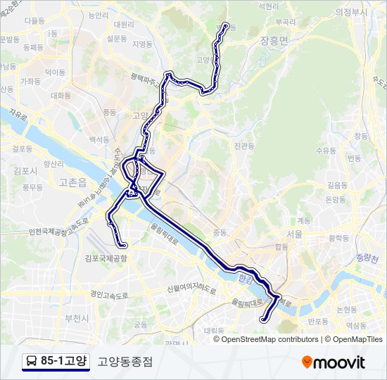 85-1고양 버스 노선 지도