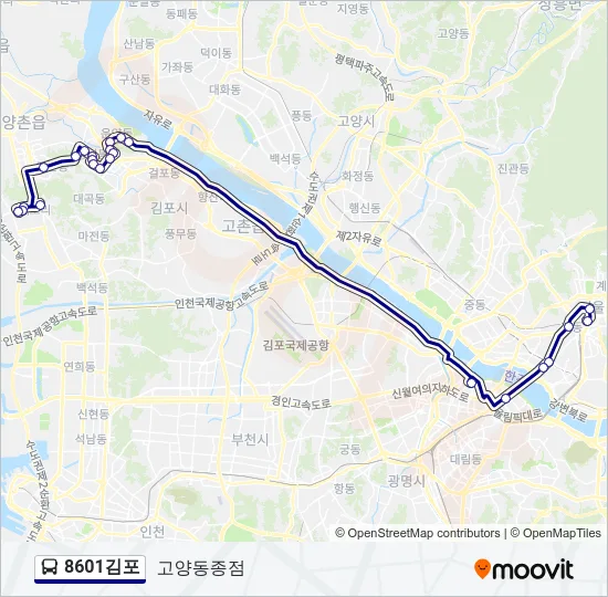 8601김포 버스 노선 지도