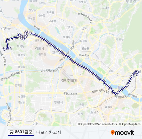 8601김포 버스 노선 지도