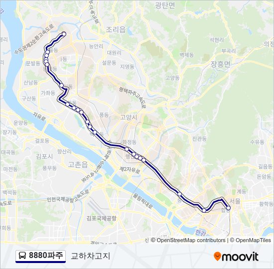 8880파주 버스 노선 지도
