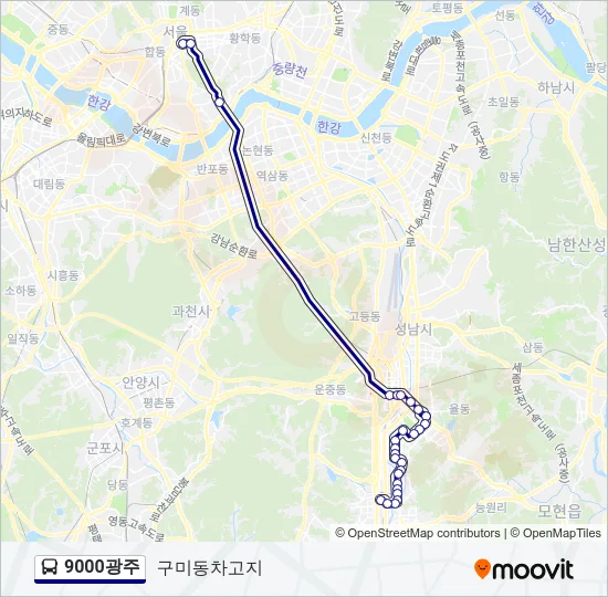 9000광주 버스 노선 지도