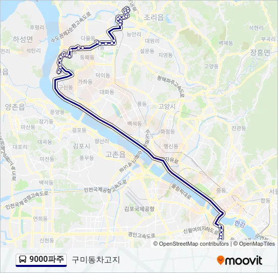 9000파주 버스 노선 지도