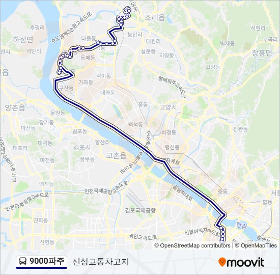 9000파주 버스 노선 지도