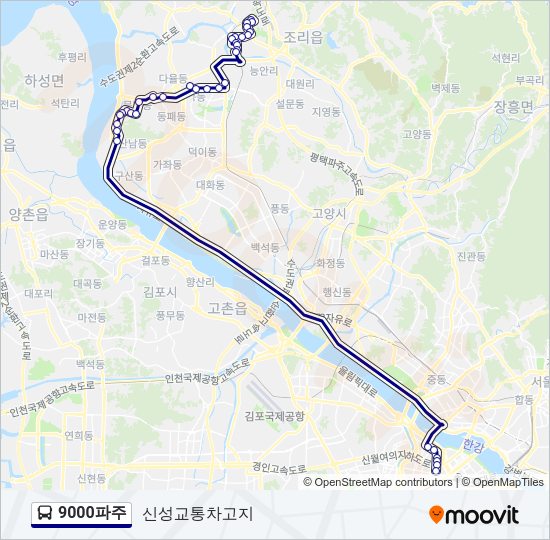 9000파주 버스 노선 지도