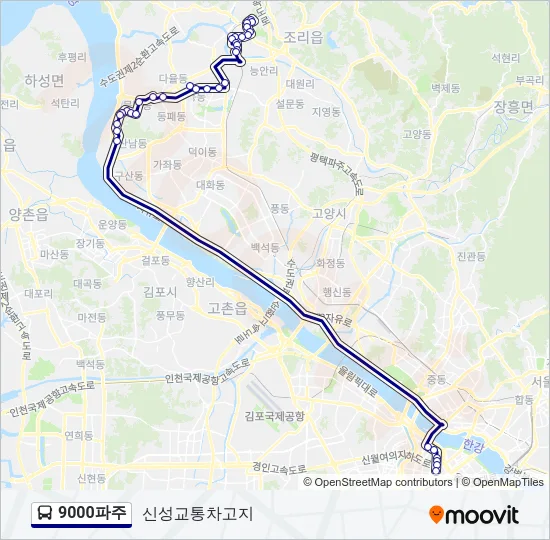 9000파주 Bus Line Map