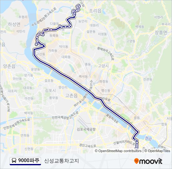 9000파주 bus Line Map