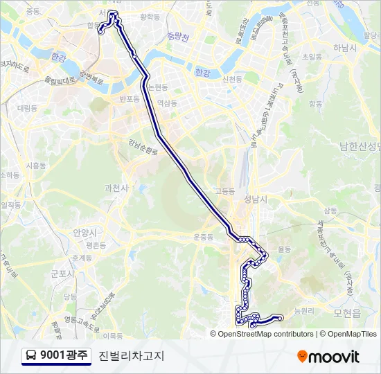 9001광주 버스 노선 지도