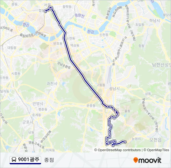 9001광주 버스 노선 지도