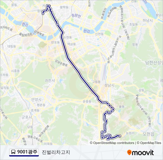 9001광주 bus Line Map
