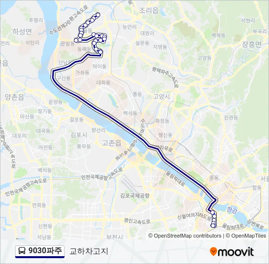 9030파주 버스 노선 지도