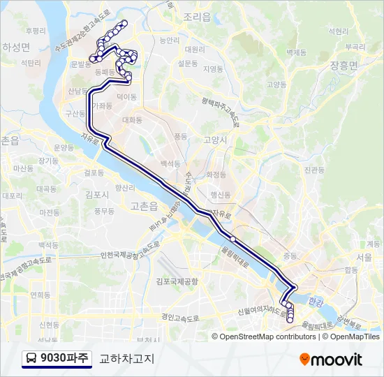 9030파주 버스 노선 지도