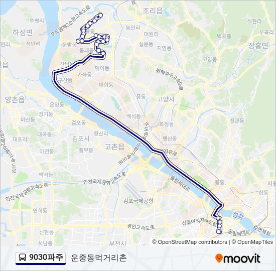 9030파주 bus Line Map