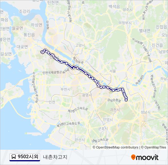 9502시외 버스 노선 지도