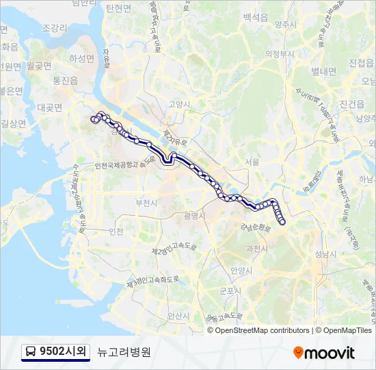 9502시외 버스 노선 지도